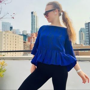 Anthro Silk Ruffle Cut Out Open Back Snake Leopard Print Cobalt Royal Blue